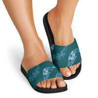 Aloha Hawaii Floral Tapa Slide Sandals Patchwork Teal LT7 - Polynesian Pride