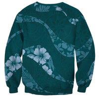 Aloha Hawaii Floral Tapa Sweatshirt Patchwork Teal - Polynesian Pride