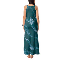 Aloha Hawaii Floral Tapa Tank Maxi Dress Patchwork Teal - Polynesian Pride
