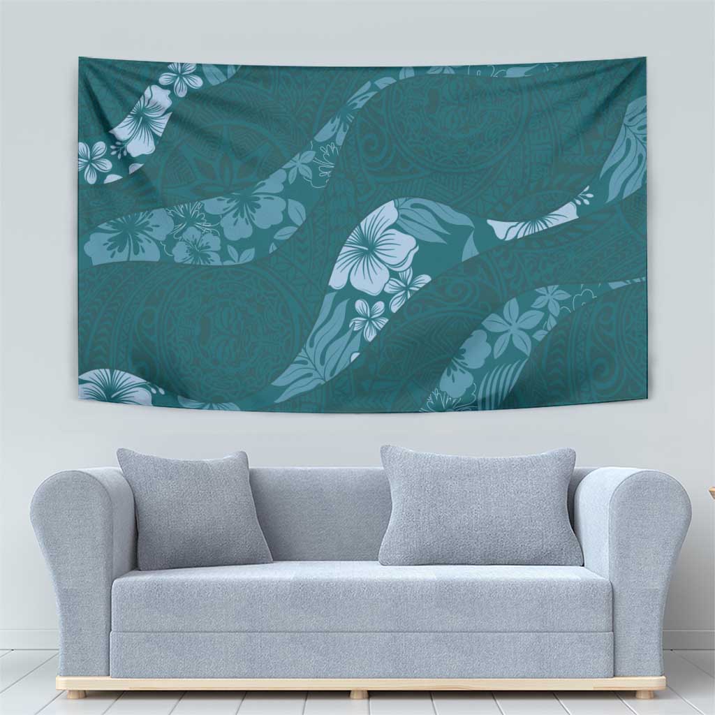Aloha Hawaii Floral Tapa Tapestry Patchwork Teal - Polynesian Pride