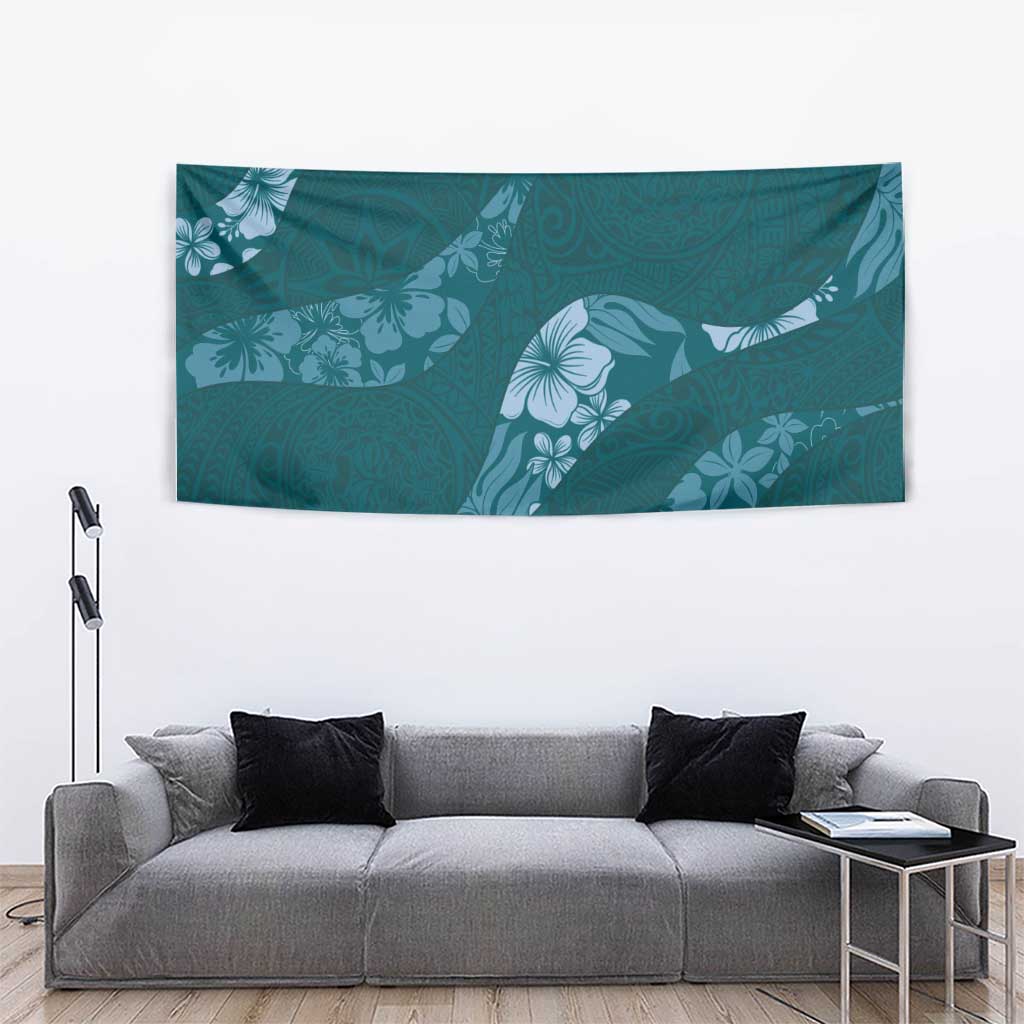Aloha Hawaii Floral Tapa Tapestry Patchwork Teal - Polynesian Pride