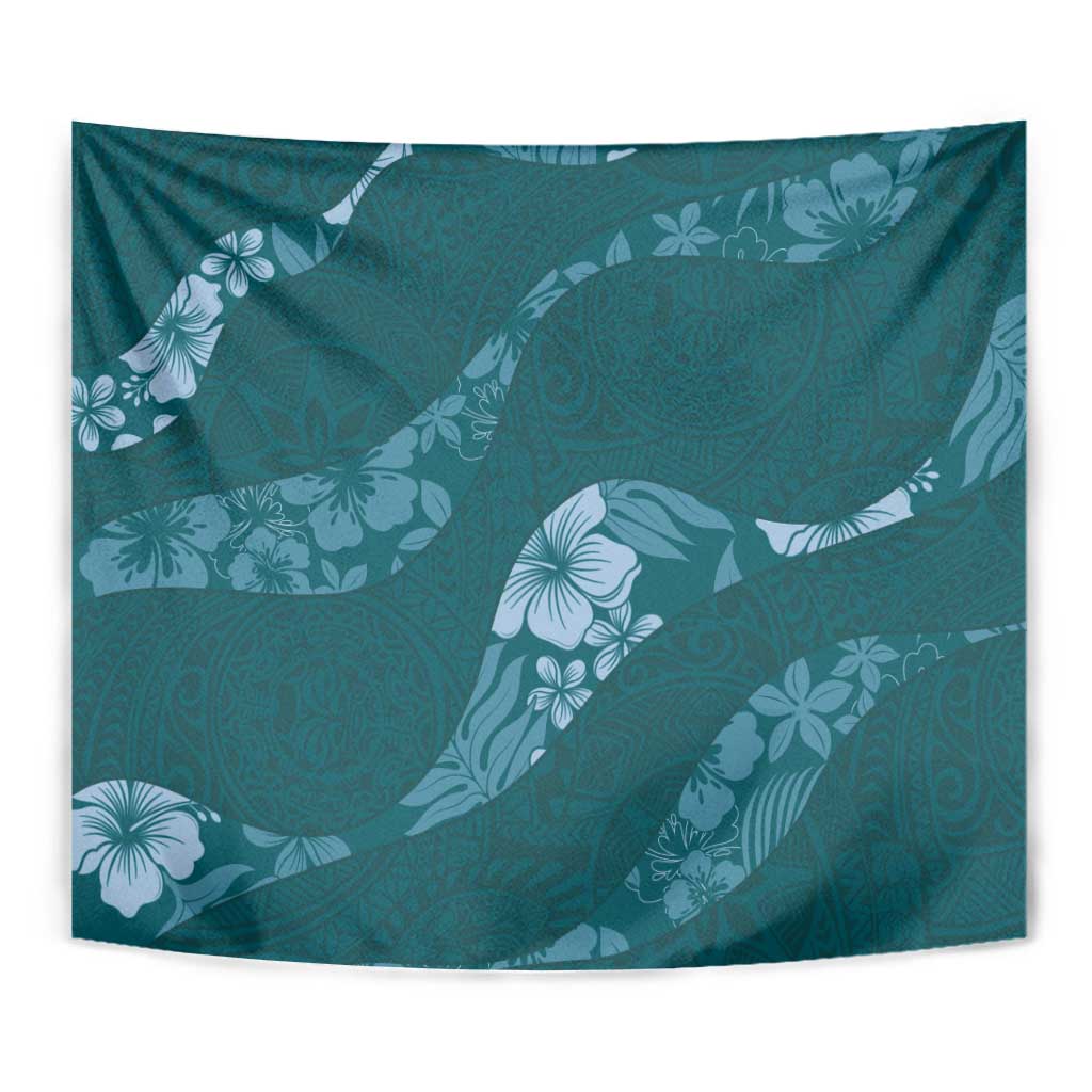 Aloha Hawaii Floral Tapa Tapestry Patchwork Teal - Polynesian Pride