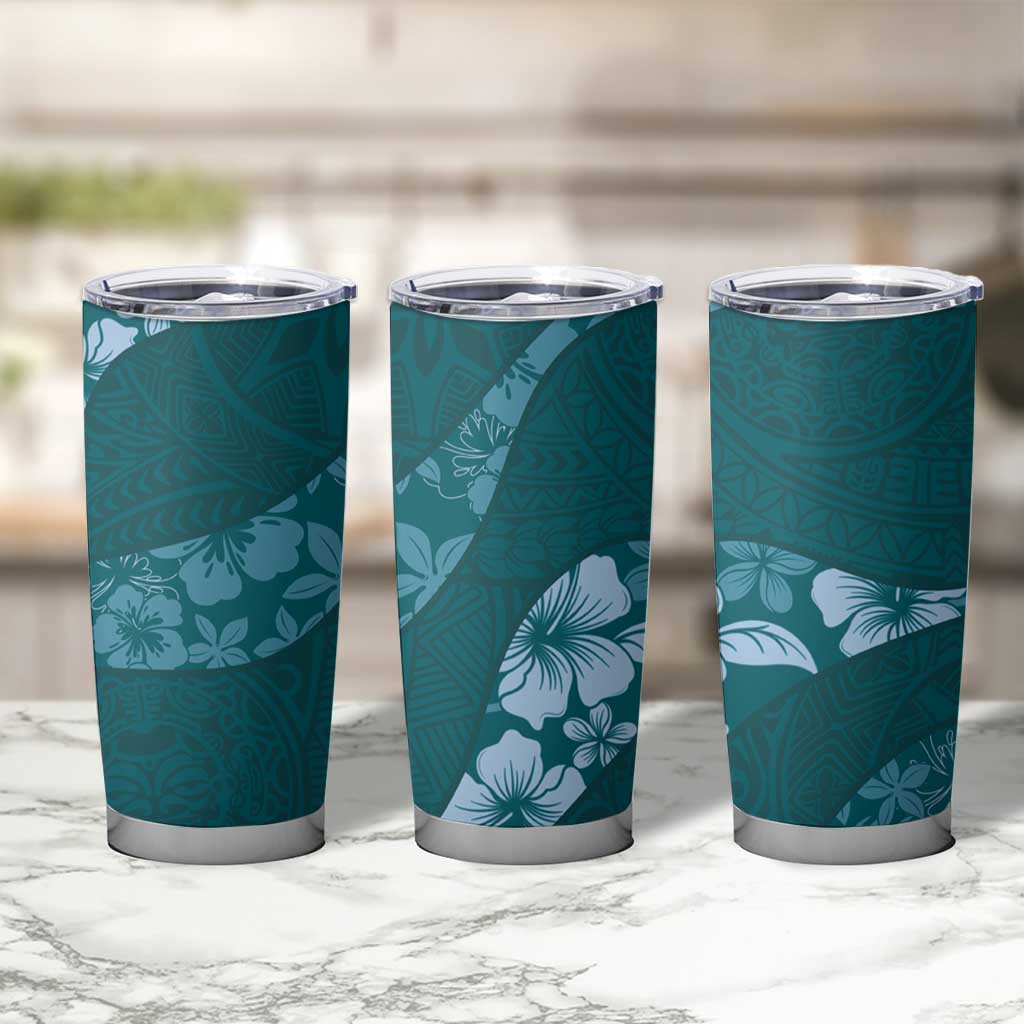 Aloha Hawaii Floral Tapa Tumbler Cup Patchwork Teal - Polynesian Pride