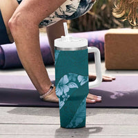 Aloha Hawaii Floral Tapa Tumbler With Handle Patchwork Teal - Polynesian Pride