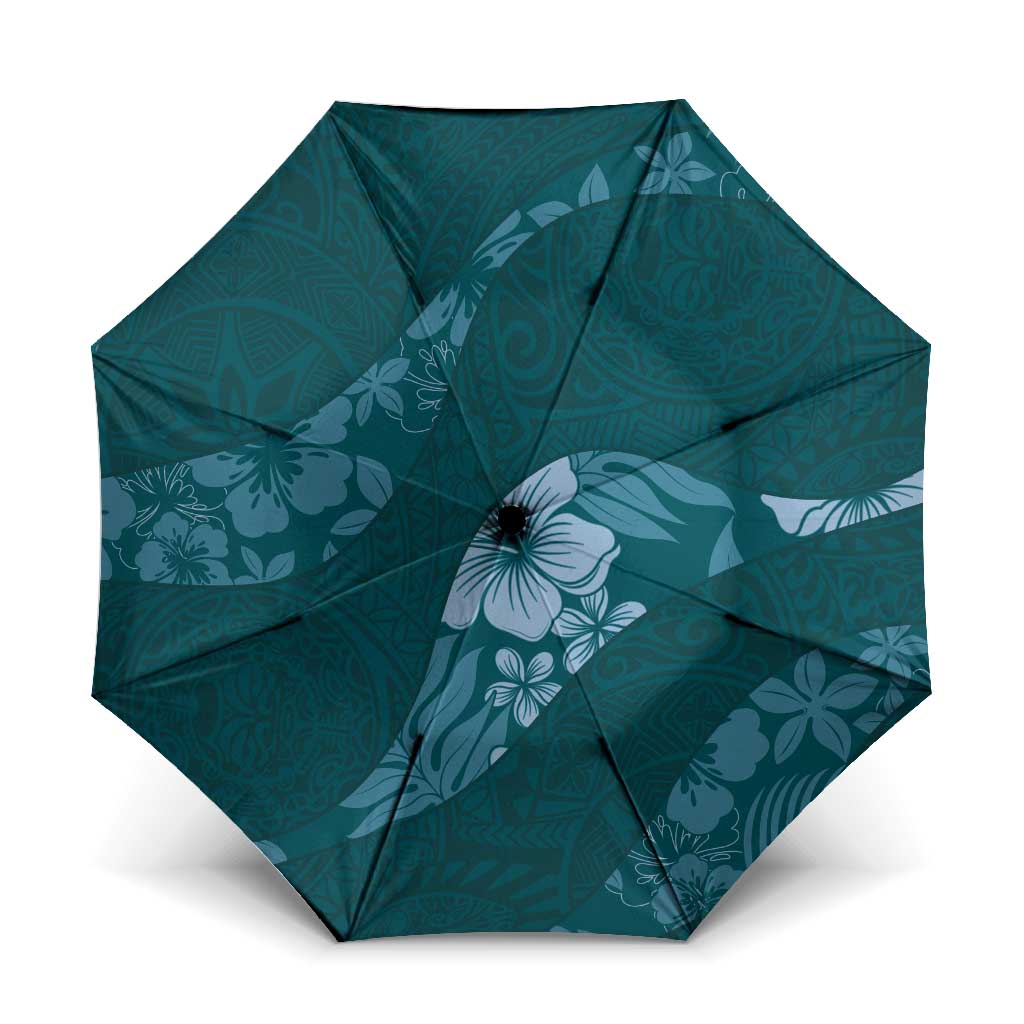 Aloha Hawaii Floral Tapa Umbrella Patchwork Teal - Polynesian Pride