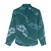 Aloha Hawaii Floral Tapa Women Casual Shirt Patchwork Teal - Polynesian Pride