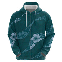 Aloha Hawaii Floral Tapa Zip Hoodie Patchwork Teal - Polynesian Pride