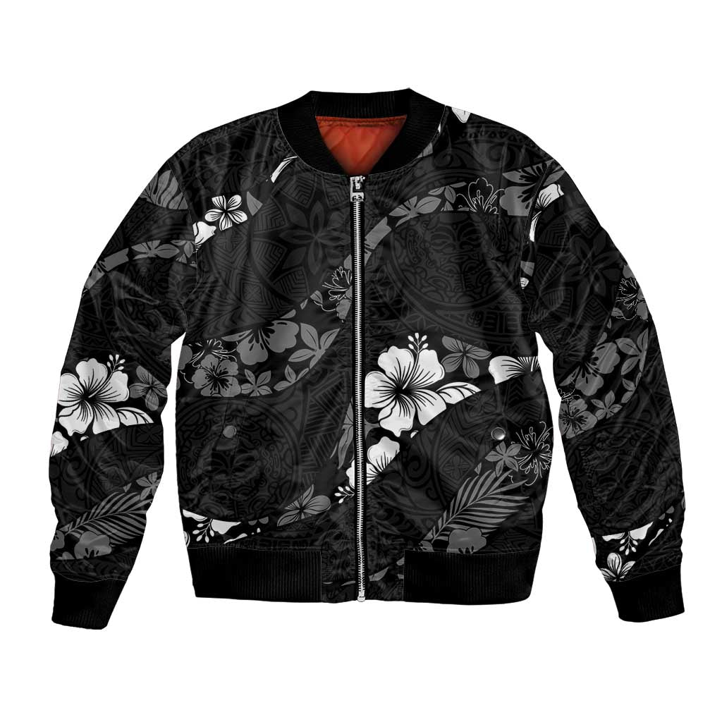 Aloha Hawaii Floral Tapa Bomber Jacket Patchwork Charcoal LT7 Unisex Charcoal - Polynesian Pride