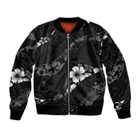 Aloha Hawaii Floral Tapa Bomber Jacket Patchwork Charcoal LT7 Unisex Charcoal - Polynesian Pride