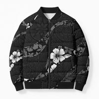 Aloha Hawaii Floral Tapa Bomber Puffer Jacket Patchwork Charcoal - Polynesian Pride