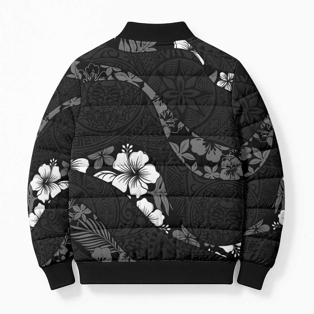 Aloha Hawaii Floral Tapa Bomber Puffer Jacket Patchwork Charcoal - Polynesian Pride
