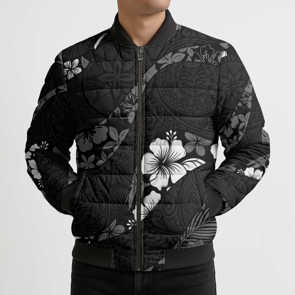 Aloha Hawaii Floral Tapa Bomber Puffer Jacket Patchwork Charcoal - Polynesian Pride