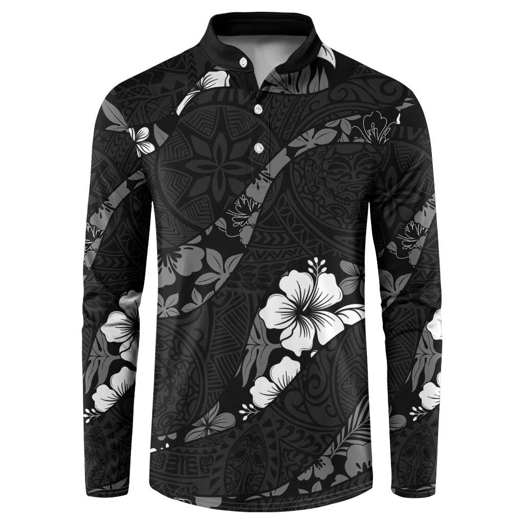Aloha Hawaii Floral Tapa Button Sweatshirt Patchwork Charcoal - Polynesian Pride