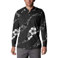 Aloha Hawaii Floral Tapa Button Sweatshirt Patchwork Charcoal - Polynesian Pride