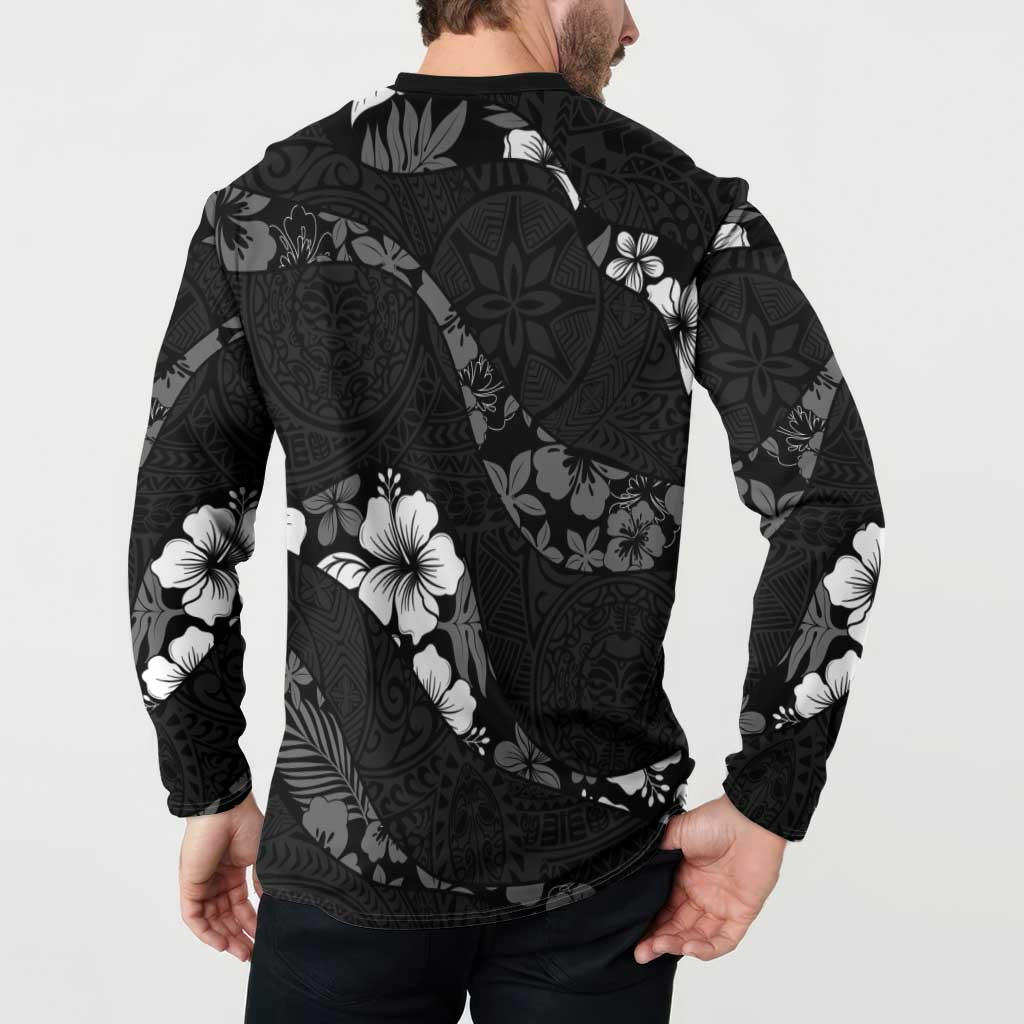 Aloha Hawaii Floral Tapa Button Sweatshirt Patchwork Charcoal - Polynesian Pride