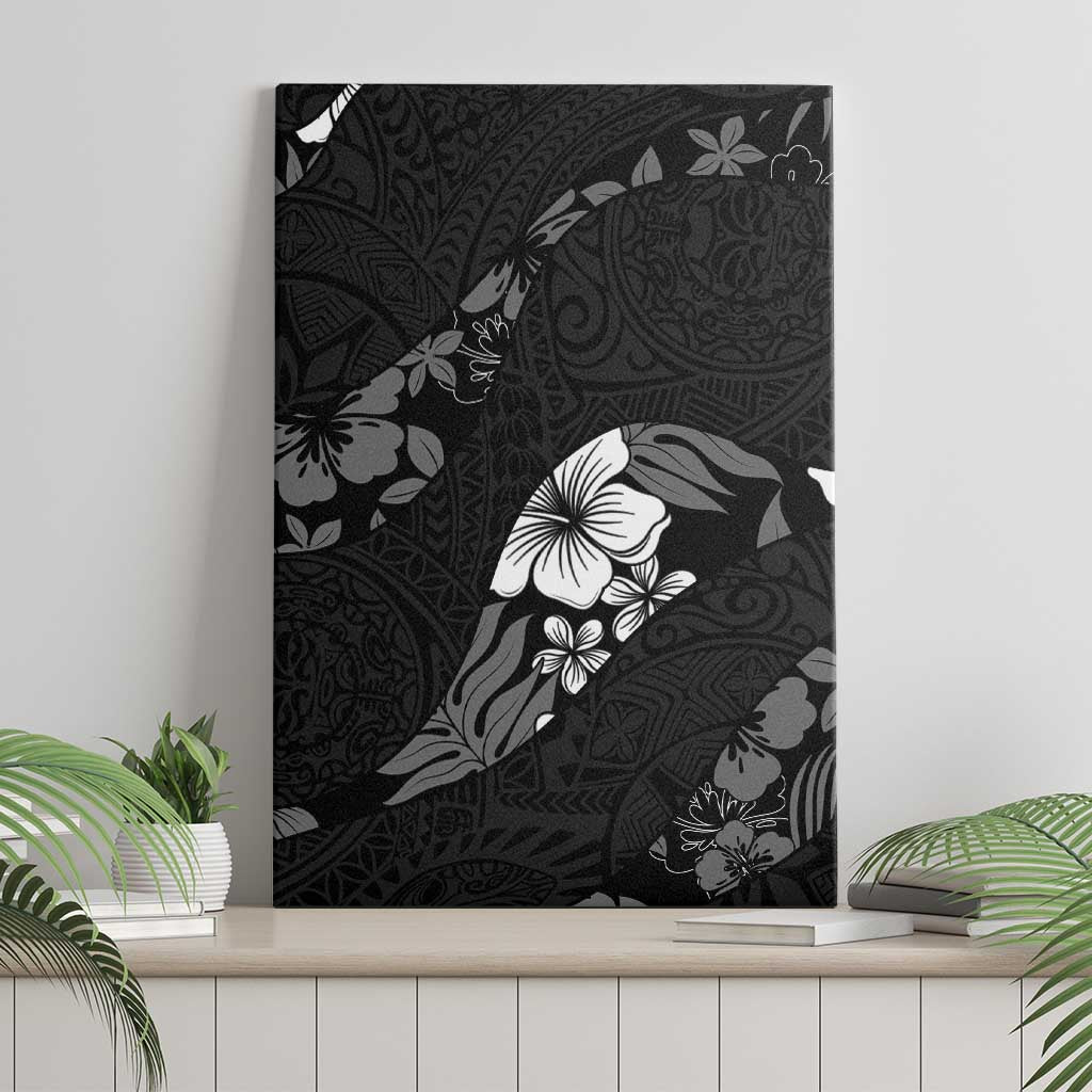 Aloha Hawaii Floral Tapa Canvas Wall Art Patchwork Charcoal - Polynesian Pride