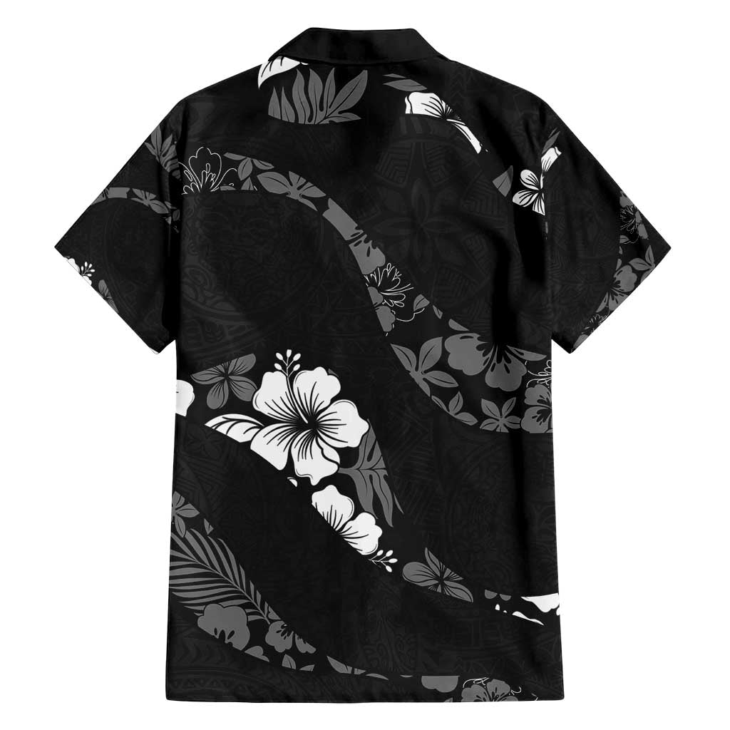 Aloha Hawaii Floral Tapa Family Matching Long Sleeve Bodycon Dress and Hawaiian Shirt Patchwork Charcoal - Polynesian Pride