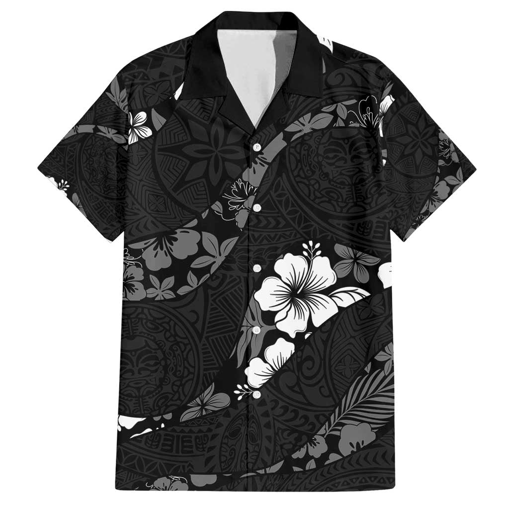 Aloha Hawaii Floral Tapa Family Matching Puletasi and Hawaiian Shirt Patchwork Charcoal - Polynesian Pride