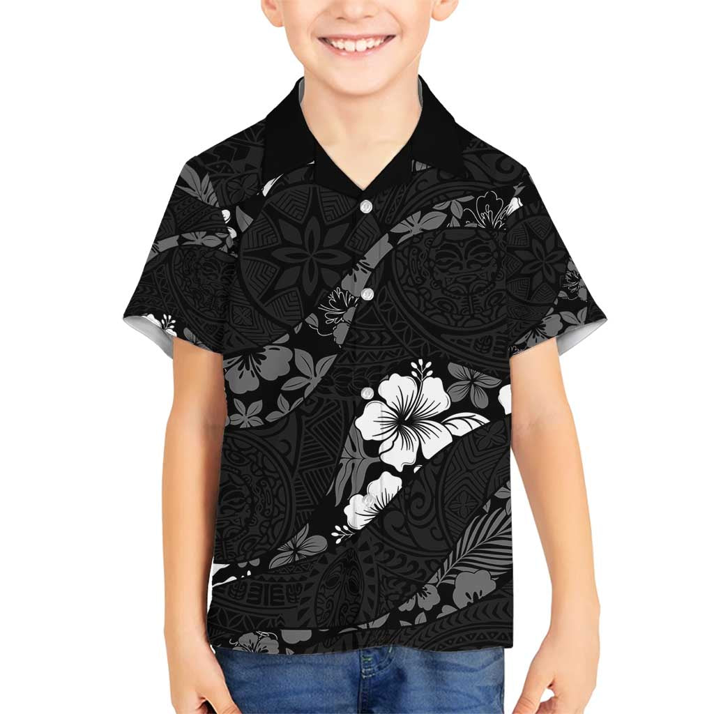 Aloha Hawaii Floral Tapa Family Matching Puletasi and Hawaiian Shirt Patchwork Charcoal - Polynesian Pride