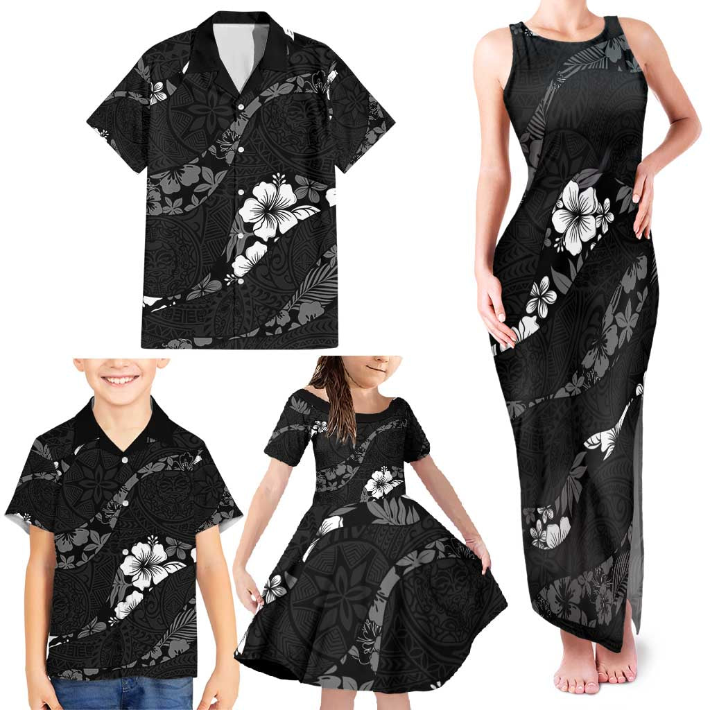 Aloha Hawaii Floral Tapa Family Matching Tank Maxi Dress and Hawaiian Shirt Patchwork Charcoal - Polynesian Pride