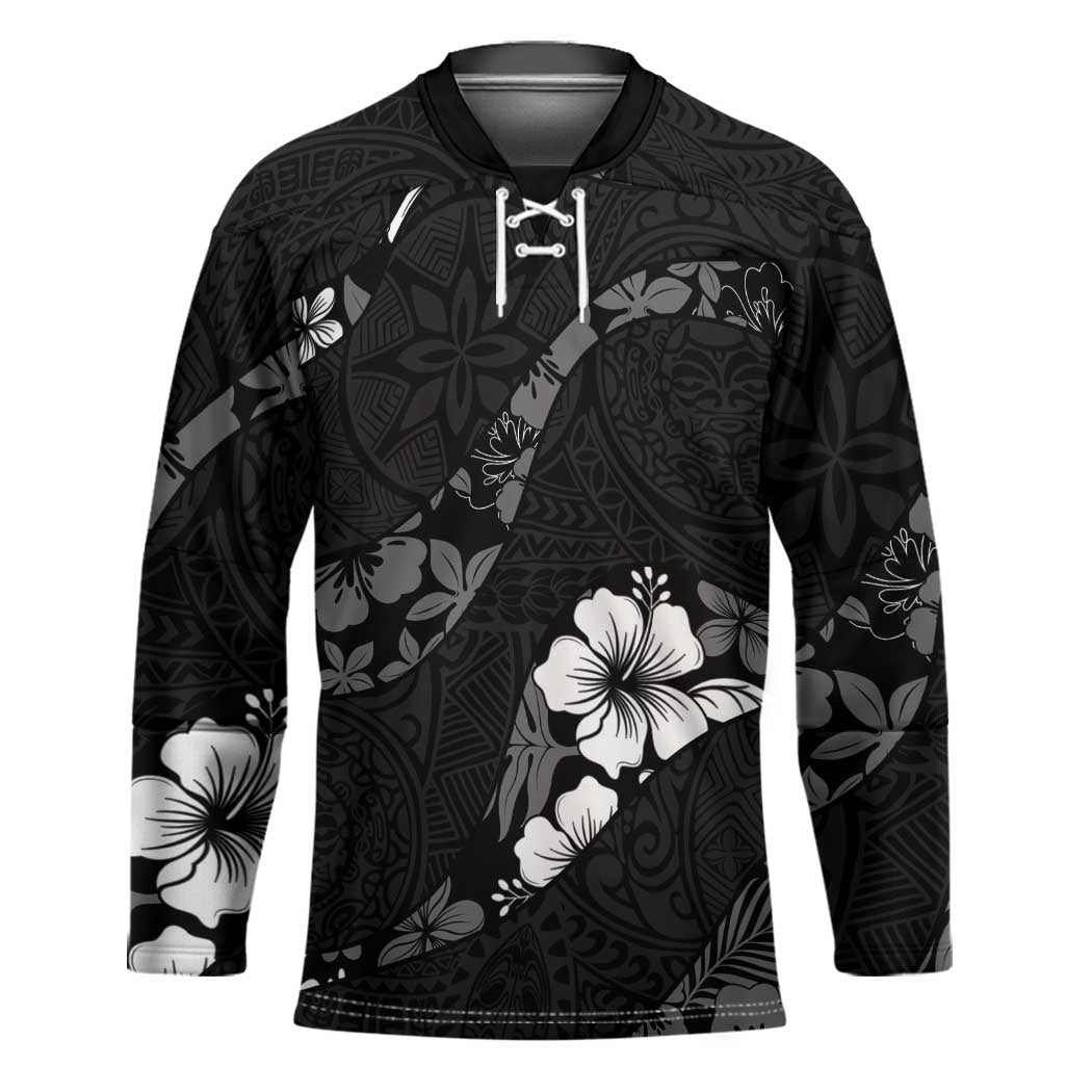 Aloha Hawaii Floral Tapa Hockey Jersey Patchwork Charcoal LT7 Unisex Charcoal - Polynesian Pride