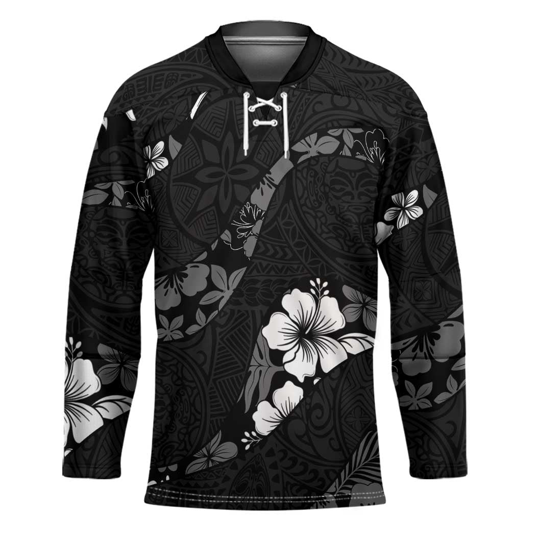 Aloha Hawaii Floral Tapa Hockey Jersey Patchwork Charcoal - Polynesian Pride