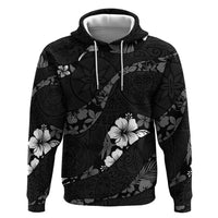 Aloha Hawaii Floral Tapa Hoodie Patchwork Charcoal - Polynesian Pride