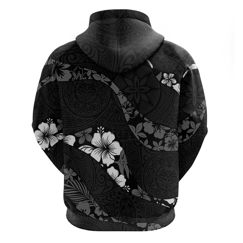 Aloha Hawaii Floral Tapa Hoodie Patchwork Charcoal - Polynesian Pride