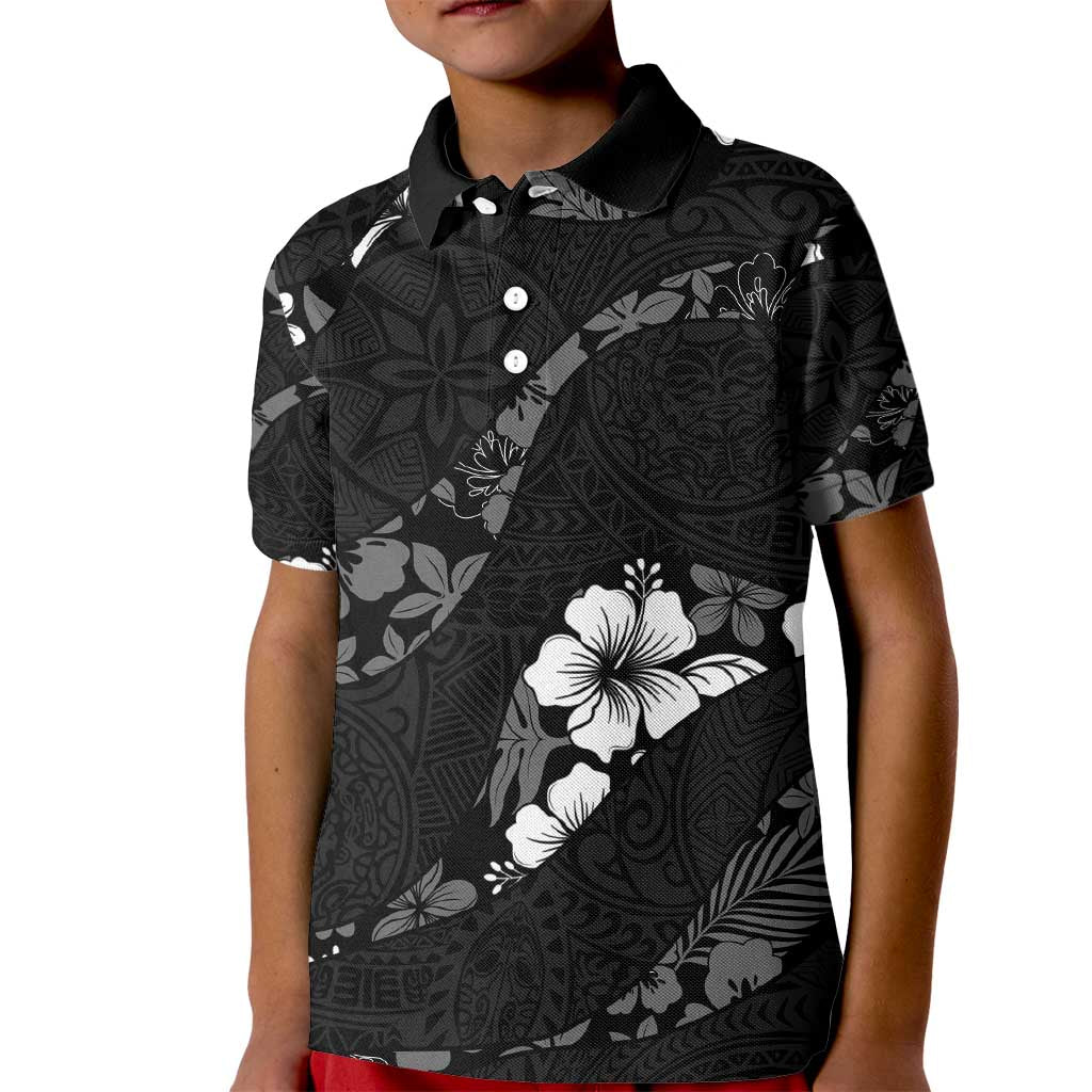 Aloha Hawaii Floral Tapa Kid Polo Shirt Patchwork Charcoal - Polynesian Pride