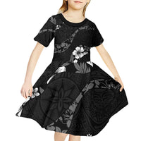 Aloha Hawaii Floral Tapa Kid Short Sleeve Dress Patchwork Charcoal - Polynesian Pride
