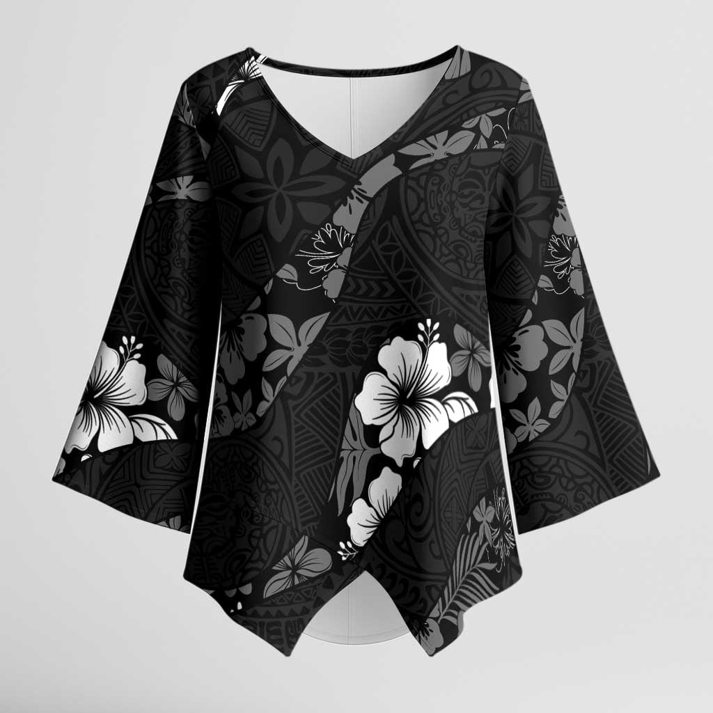 Aloha Hawaii Floral Tapa Kimono Sleeve Blouse Patchwork Charcoal - Polynesian Pride