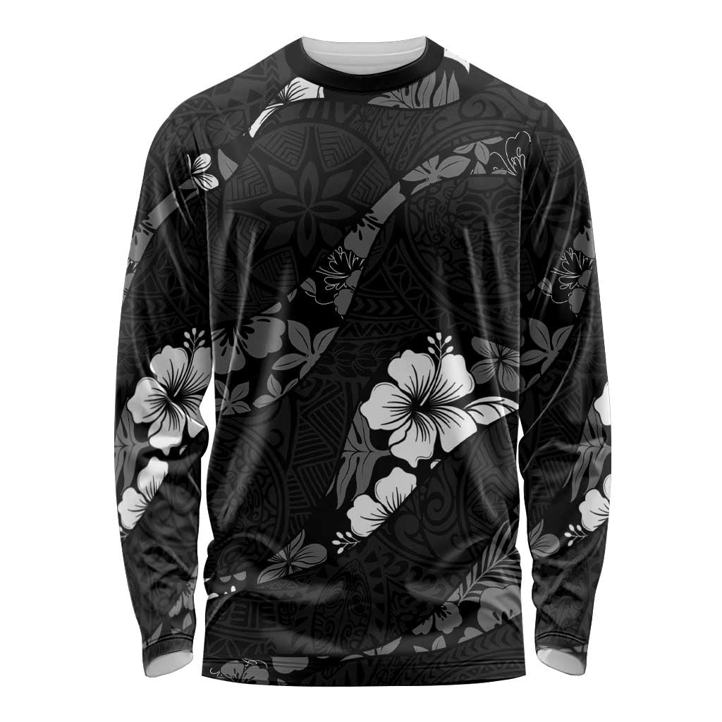 Aloha Hawaii Floral Tapa Long Sleeve Shirt Patchwork Charcoal - Polynesian Pride
