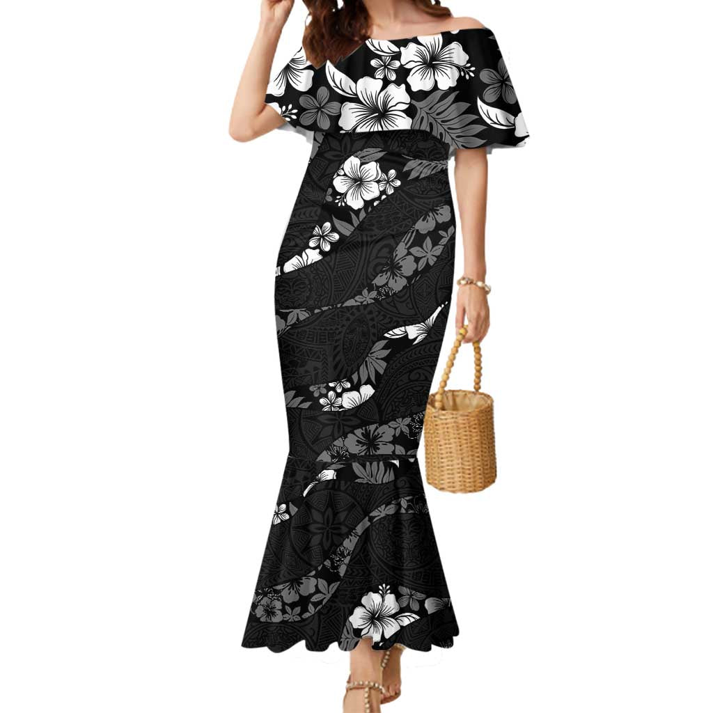 Aloha Hawaii Floral Tapa Mermaid Dress Patchwork Charcoal - Polynesian Pride