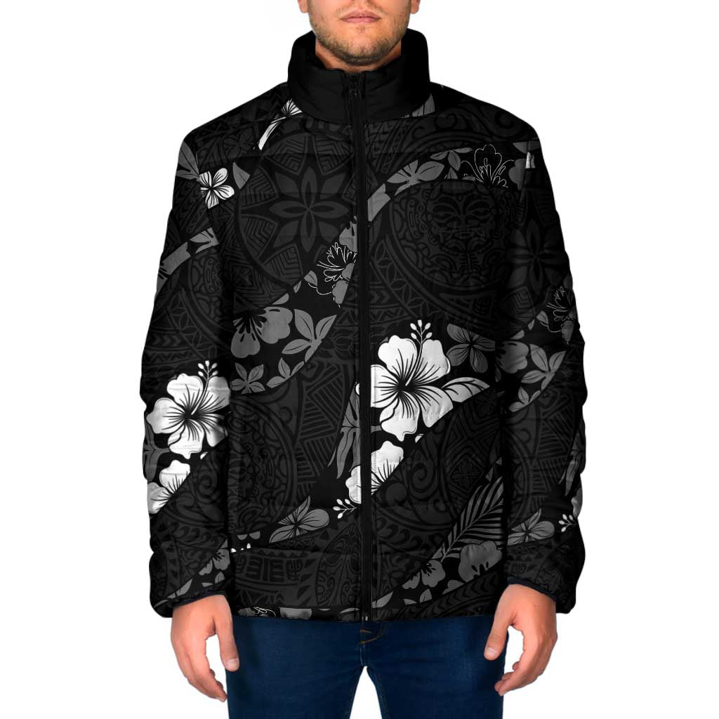 Aloha Hawaii Floral Tapa Padded Jacket Patchwork Charcoal - Polynesian Pride