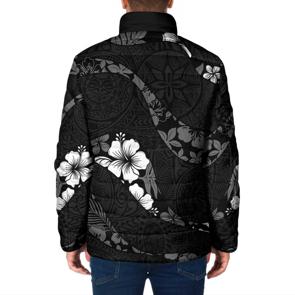 Aloha Hawaii Floral Tapa Padded Jacket Patchwork Charcoal - Polynesian Pride