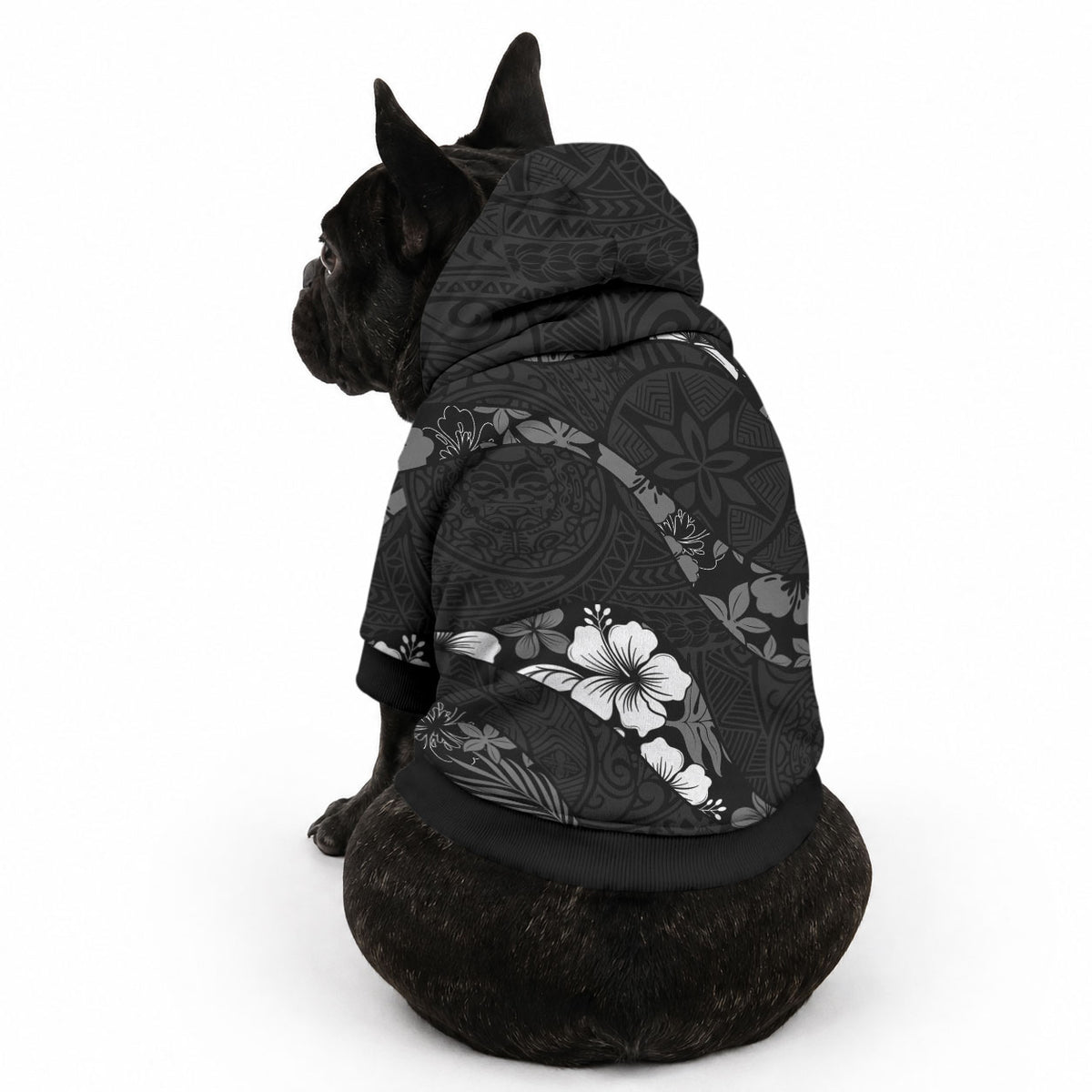 Aloha Hawaii Floral Tapa Pet Hoodie Patchwork Charcoal