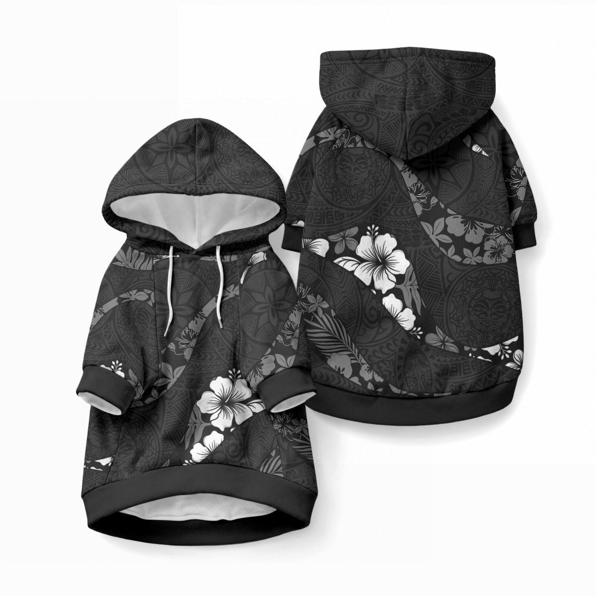 Aloha Hawaii Floral Tapa Pet Hoodie Patchwork Charcoal