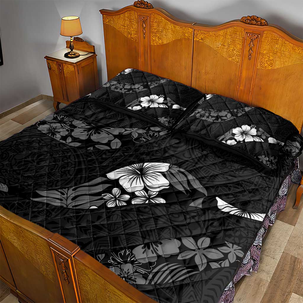 Aloha Hawaii Floral Tapa Quilt Bed Set Patchwork Charcoal - Polynesian Pride