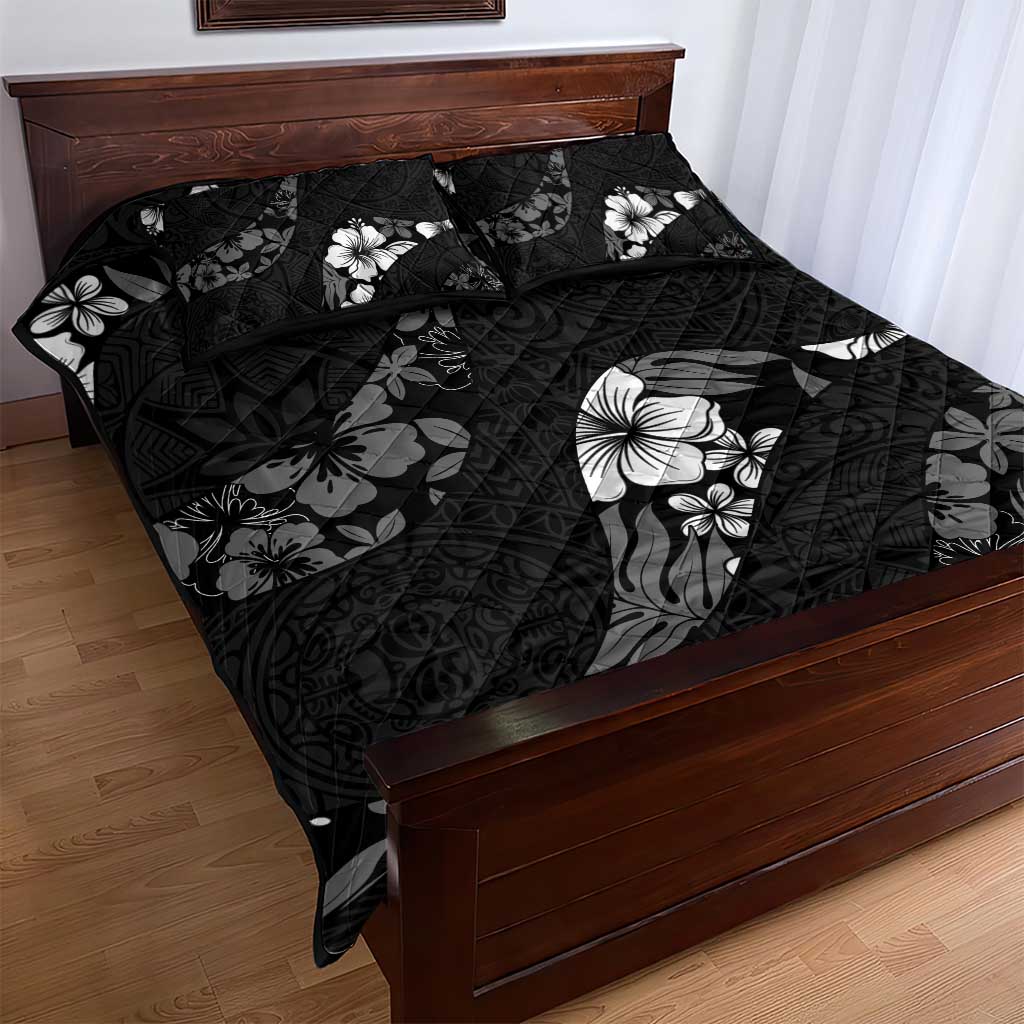 Aloha Hawaii Floral Tapa Quilt Bed Set Patchwork Charcoal - Polynesian Pride