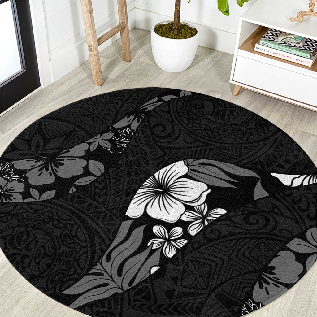 Aloha Hawaii Floral Tapa Round Carpet Patchwork Charcoal - Polynesian Pride