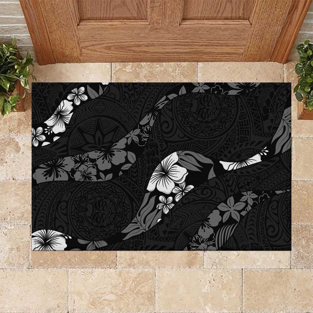 Aloha Hawaii Floral Tapa Rubber Doormat Patchwork Charcoal - Polynesian Pride
