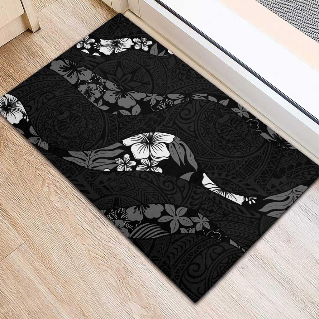 Aloha Hawaii Floral Tapa Rubber Doormat Patchwork Charcoal - Polynesian Pride