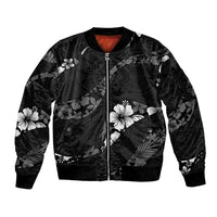 Aloha Hawaii Floral Tapa Sleeve Zip Bomber Jacket Patchwork Charcoal LT7 Unisex Charcoal - Polynesian Pride