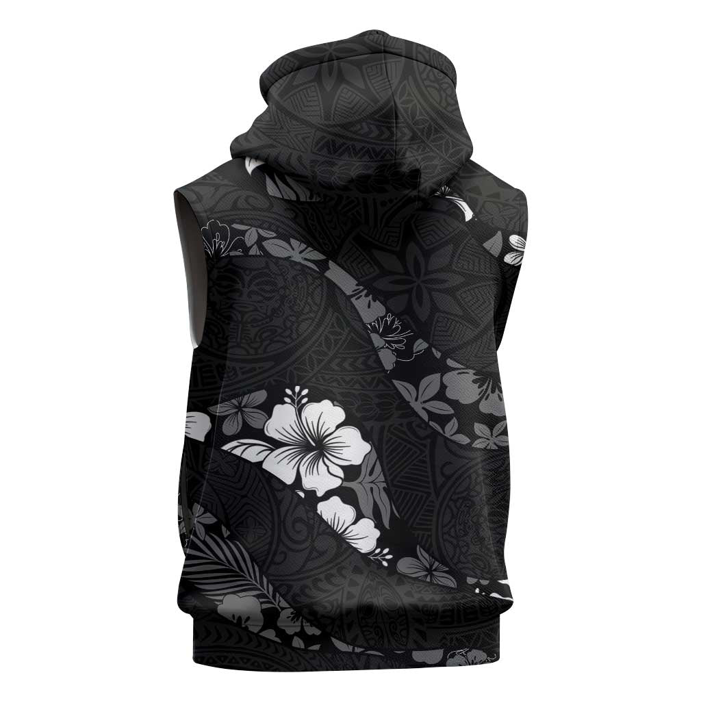 Aloha Hawaii Floral Tapa Sleeveless Hoodie Patchwork Charcoal - Polynesian Pride