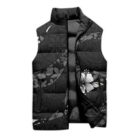 Aloha Hawaii Floral Tapa Sleeveless Puffer Jacket Patchwork Charcoal - Polynesian Pride