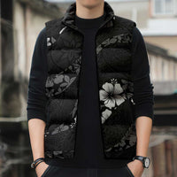 Aloha Hawaii Floral Tapa Sleeveless Puffer Jacket Patchwork Charcoal - Polynesian Pride