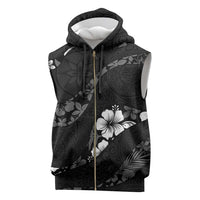 Aloha Hawaii Floral Tapa Sleeveless Zip Hoodie Patchwork Charcoal - Polynesian Pride
