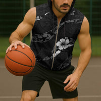 Aloha Hawaii Floral Tapa Sleeveless Zip Hoodie Patchwork Charcoal - Polynesian Pride