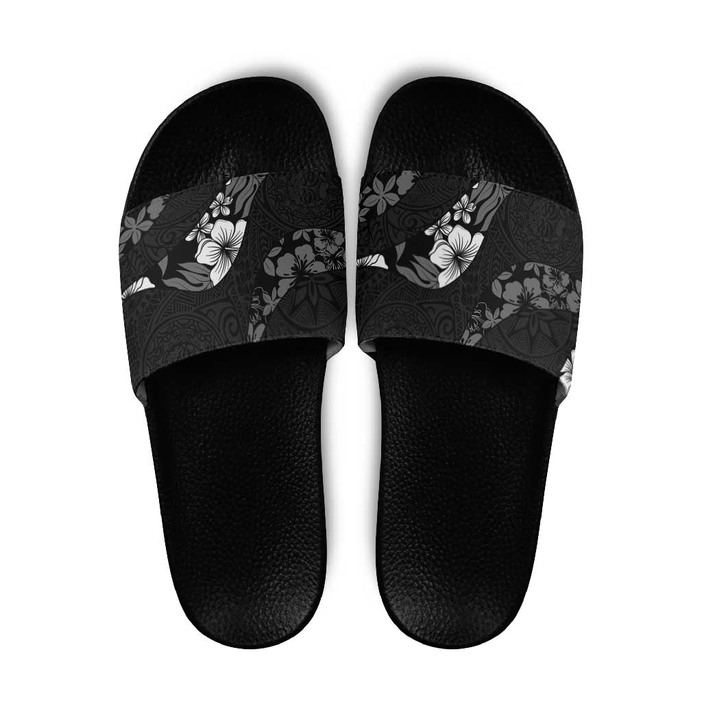 Aloha Hawaii Floral Tapa Slide Sandals Patchwork Charcoal LT7 Charcoal - Polynesian Pride