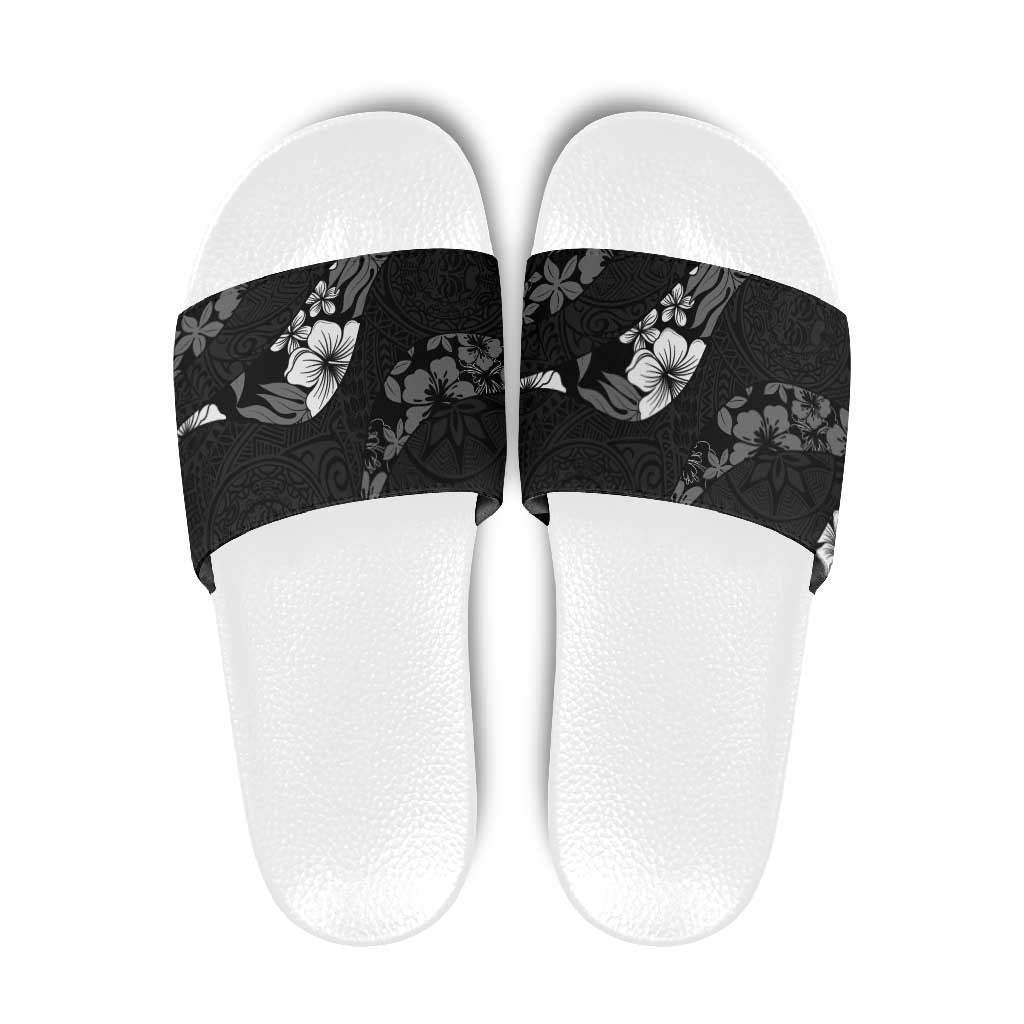 Aloha Hawaii Floral Tapa Slide Sandals Patchwork Charcoal LT7 Charcoal - Polynesian Pride